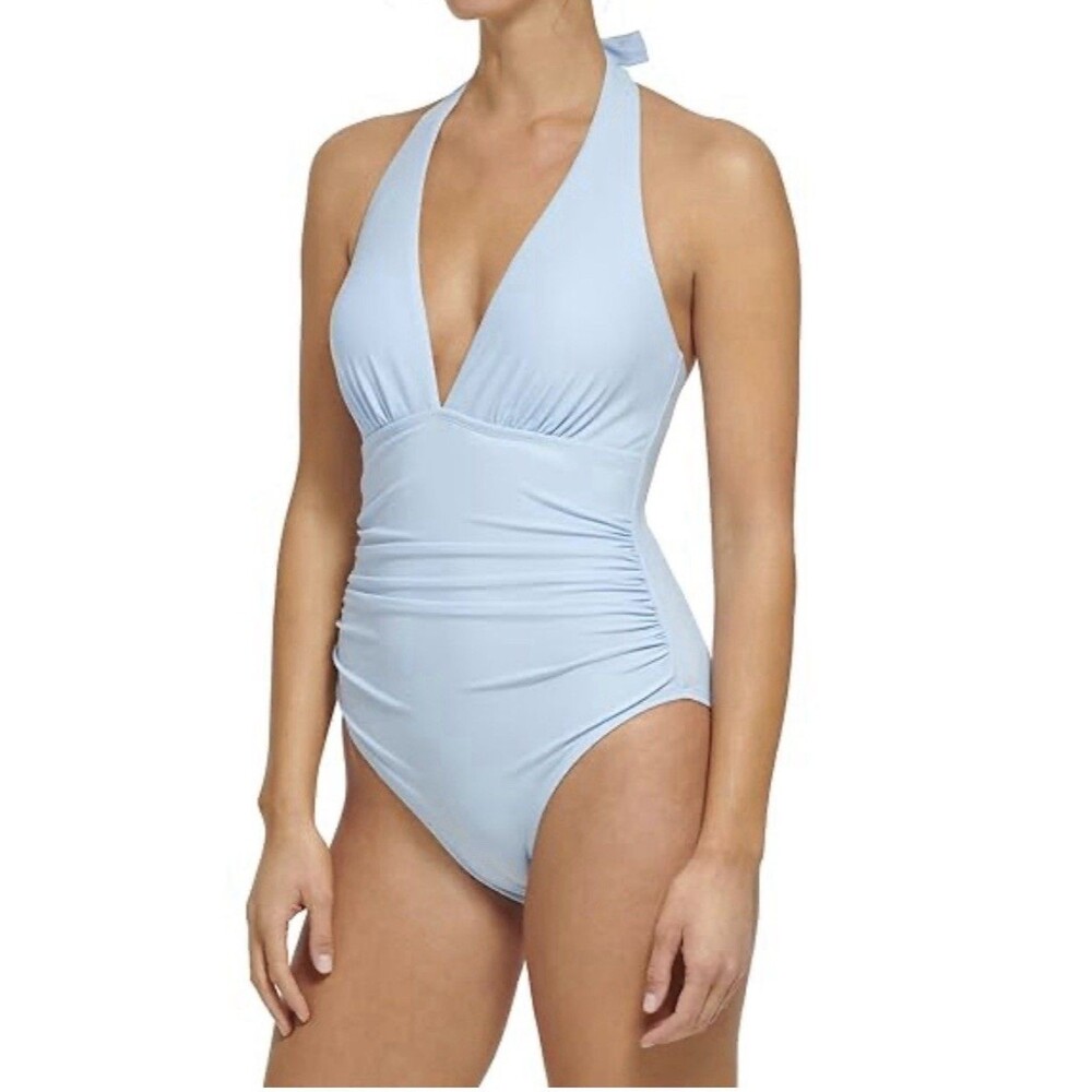 Tommy Hilfiger Ruched Tummy-Control One-Piece Swimsuit Blue size 12 NWT